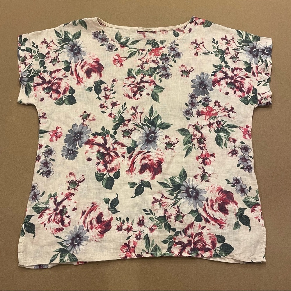 Bellambia Women’s 100% Linen Floral Top Made In Italy Size Small